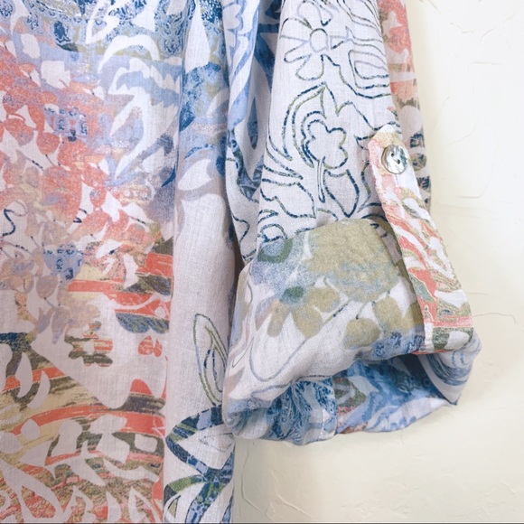 CHICO’S Tab Sleeve Paisley Watercolor Blouse S - Picture 5 of 8